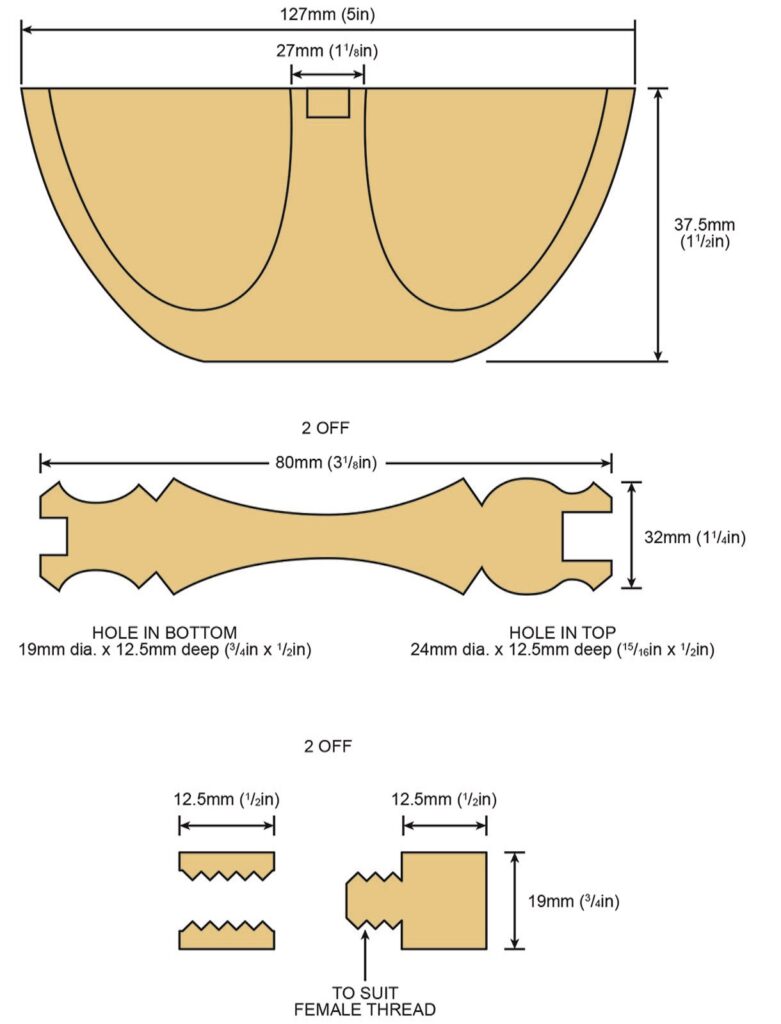 Wood crafting component dimensions and specifications.