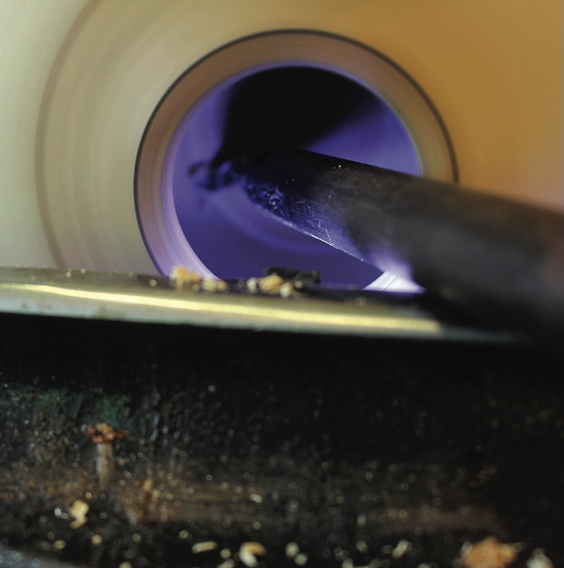 Industrial pipe interior with cleaning tool
