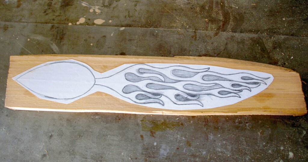 Wooden spoon template with flame design