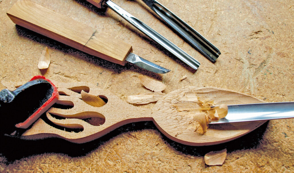 Wood carving tools and unfinished spoon project