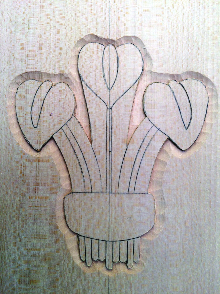 Wood carving of abstract floral design
