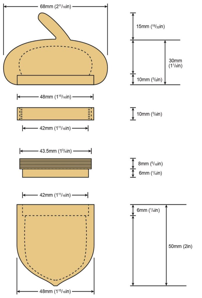 Detailed sewing pattern measurements diagram.