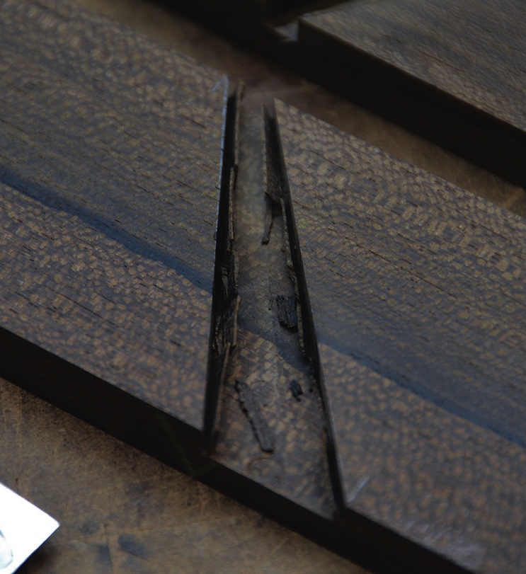 Close-up of woodworking joinery detailing.