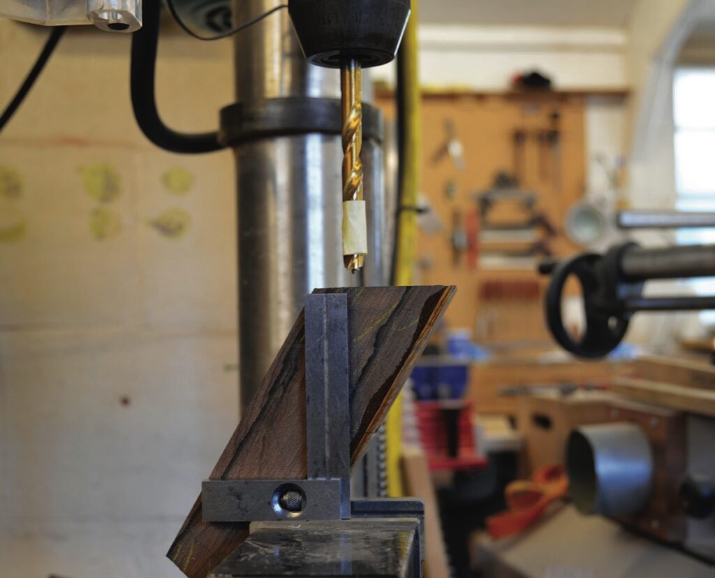 Drilling machine in a woodworking workshop.