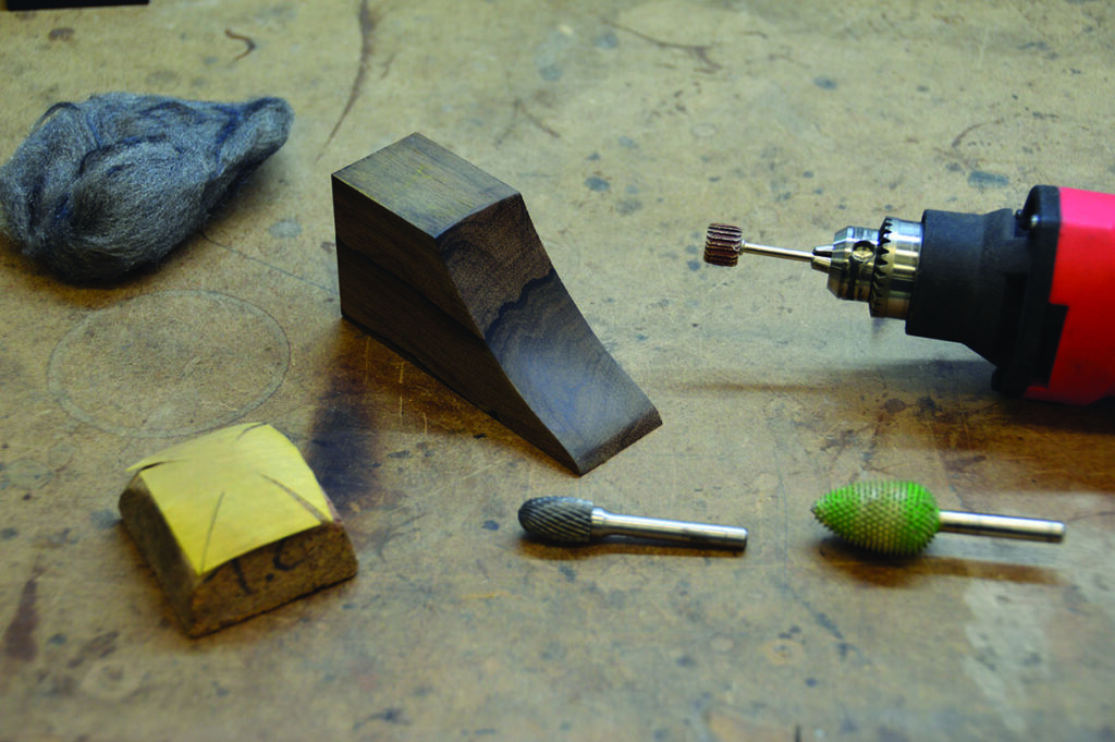 Woodworking tools on a workbench.