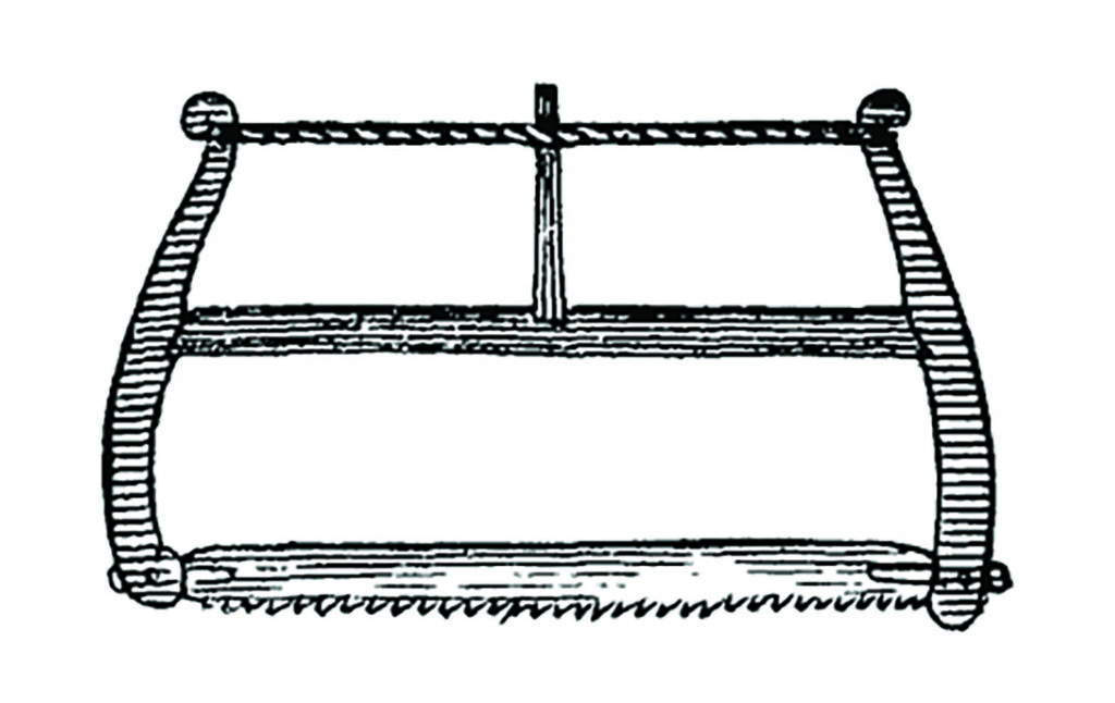 Vintage illustration of a framed bow saw