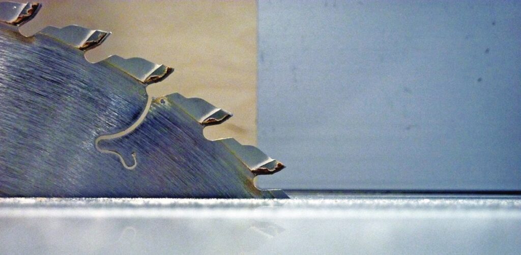 Close-up of circular saw blade teeth