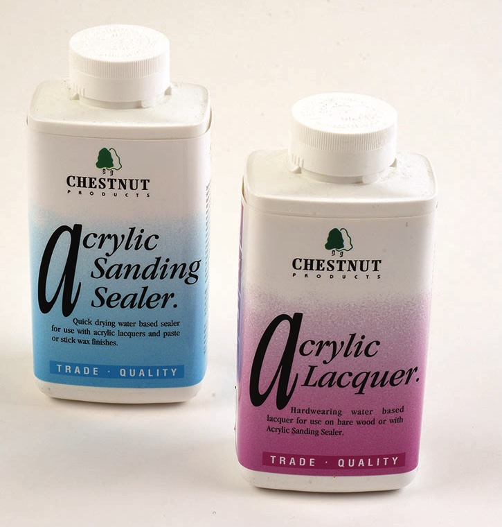 Chestnut acrylic sealer and lacquer bottles.