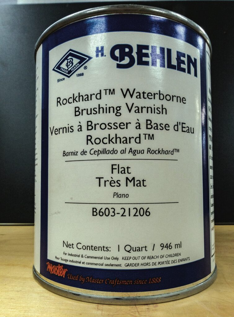 Behlen varnish can, Rockhard Waterborne Brushing Varnish.