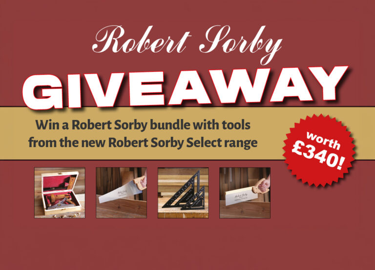 Robert Sorby giveaway banner featuring woodworking tools worth £340