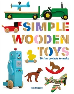 Simple wooden toys book cover with colourful designs.