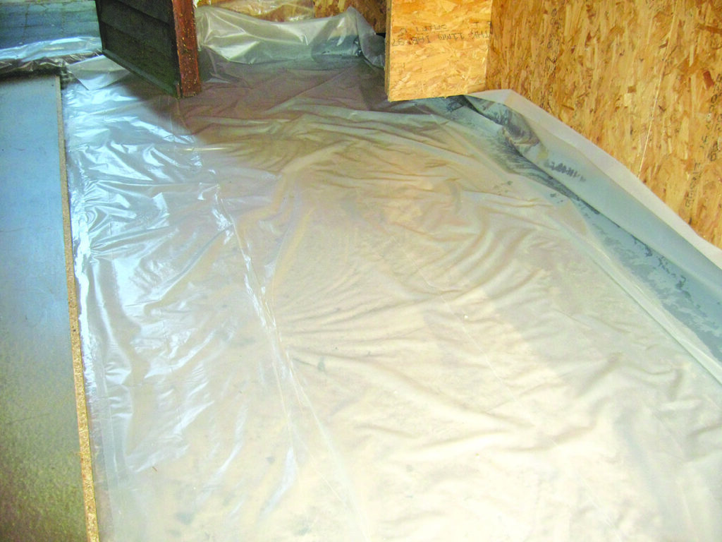 Plastic sheeting on floor in construction area