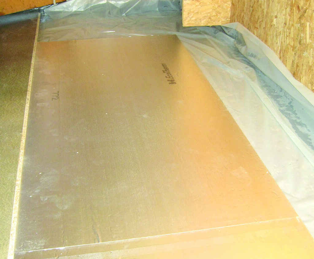 Foil insulation panels installed in attic space.